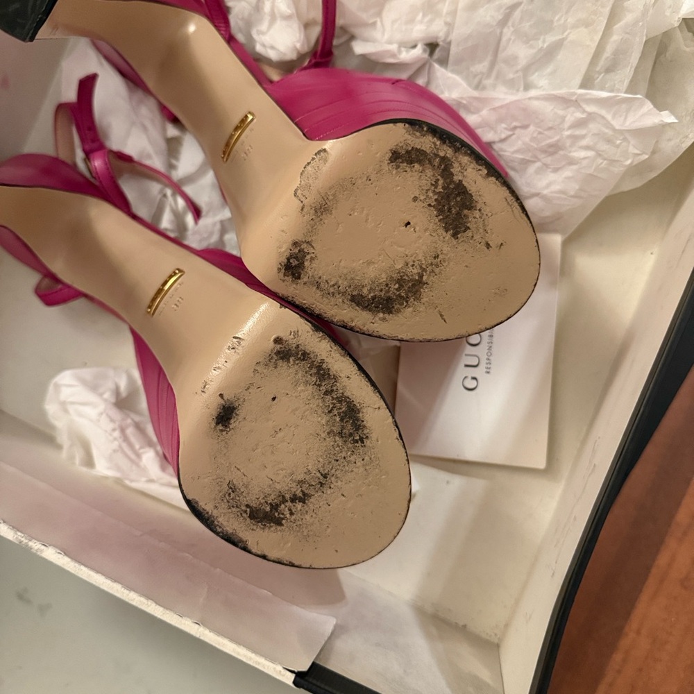 Gucci Malaga Kid Angel T-Strap Platform High Heels size 38 (size 7 American) - Picture 3 of 3